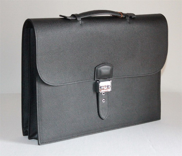 Best Hermes Sac A Depeche Lychee Texture Briefcase Black 509012 - Click Image to Close